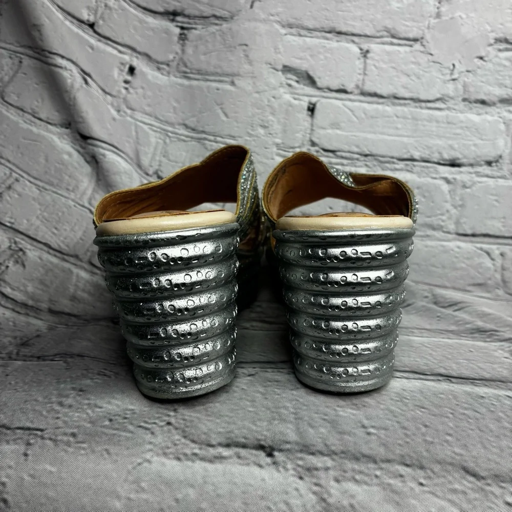 Maximalist Metallic Retro Cyber Disco Glam Chunky Platform Wedge Mule Sandals 39